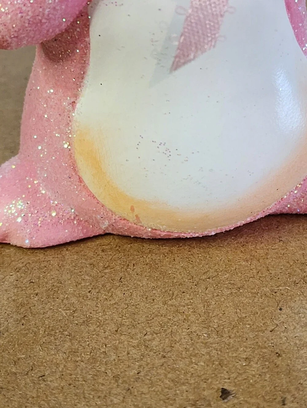 VINTAGE Anthropomorphic Ceramic Bunny Rabbit Pink Glitter Hand Painted Signed